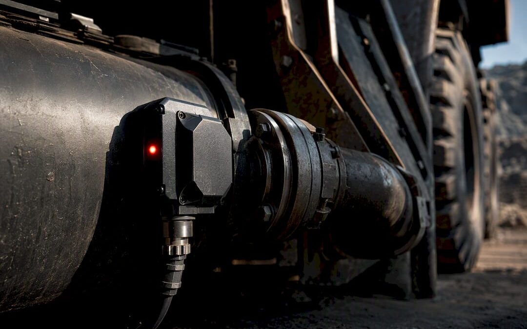 Telemetry sensor beside mining equipment fuel tank