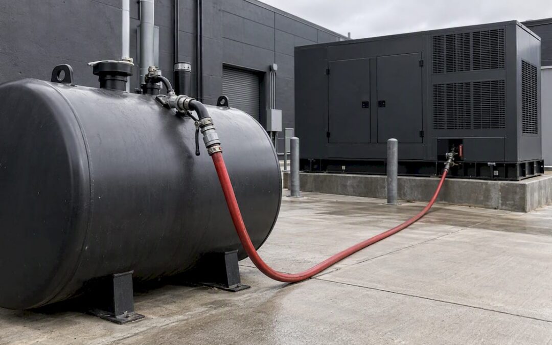 Generator fuel tank connected to transfer hose