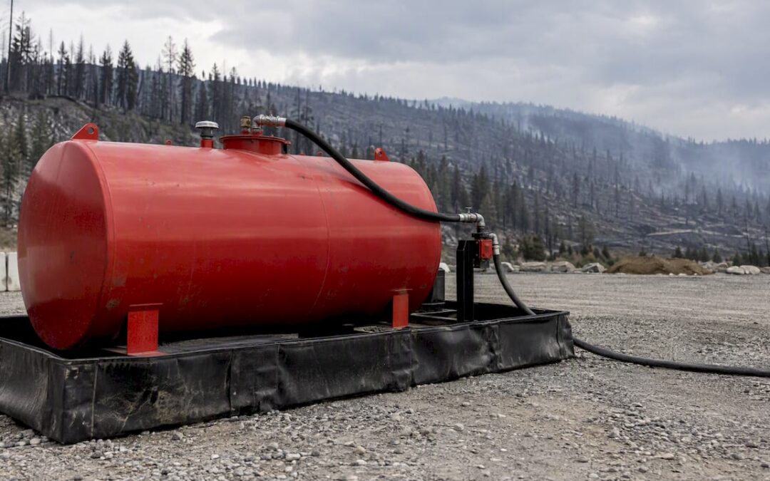 Portable fuel tank at wildfire staging area