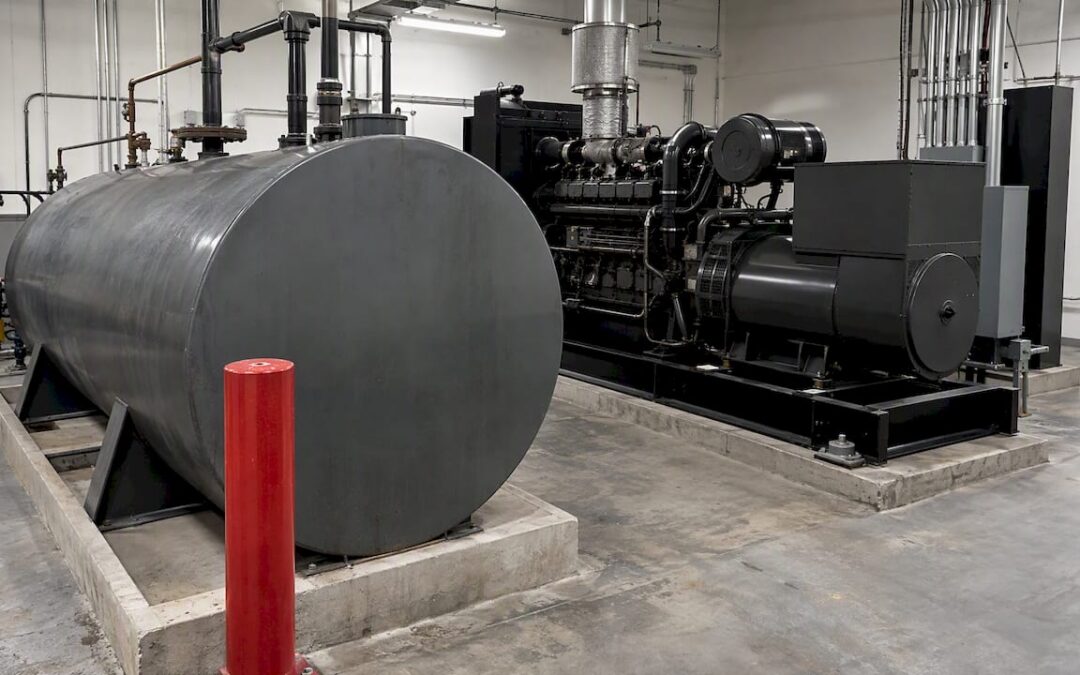Diesel fuel tank beside a standby generator