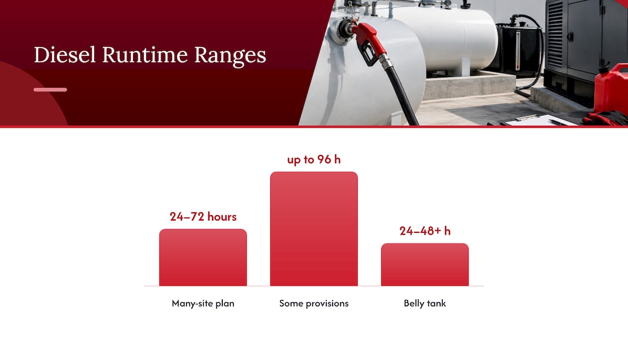 Data Center Generator Fuel: 24–72 Hours Is Not the Whole Plan 1 How does on-site storage determine runtime? — overview diagram