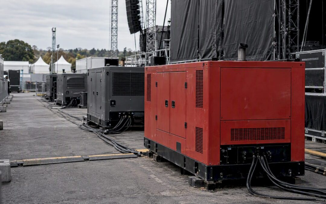 Portable generators staged at an empty event venue