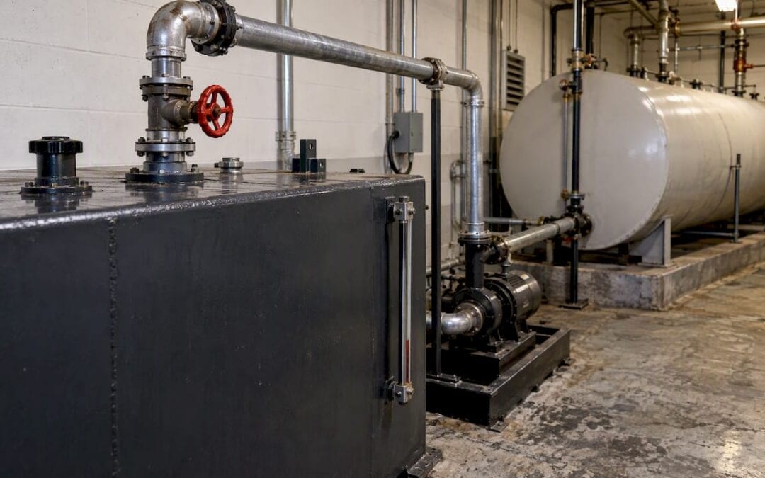 Day tank connected to bulk fuel storage