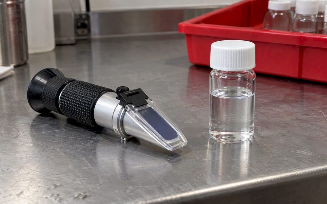 Refractometer beside a sample of DEF
